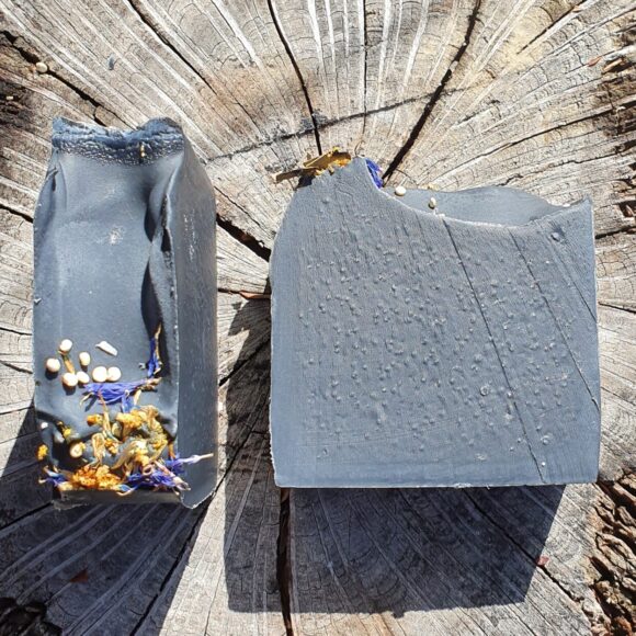 Natural Hand-Made Activated Charcoal Soap Top and Side